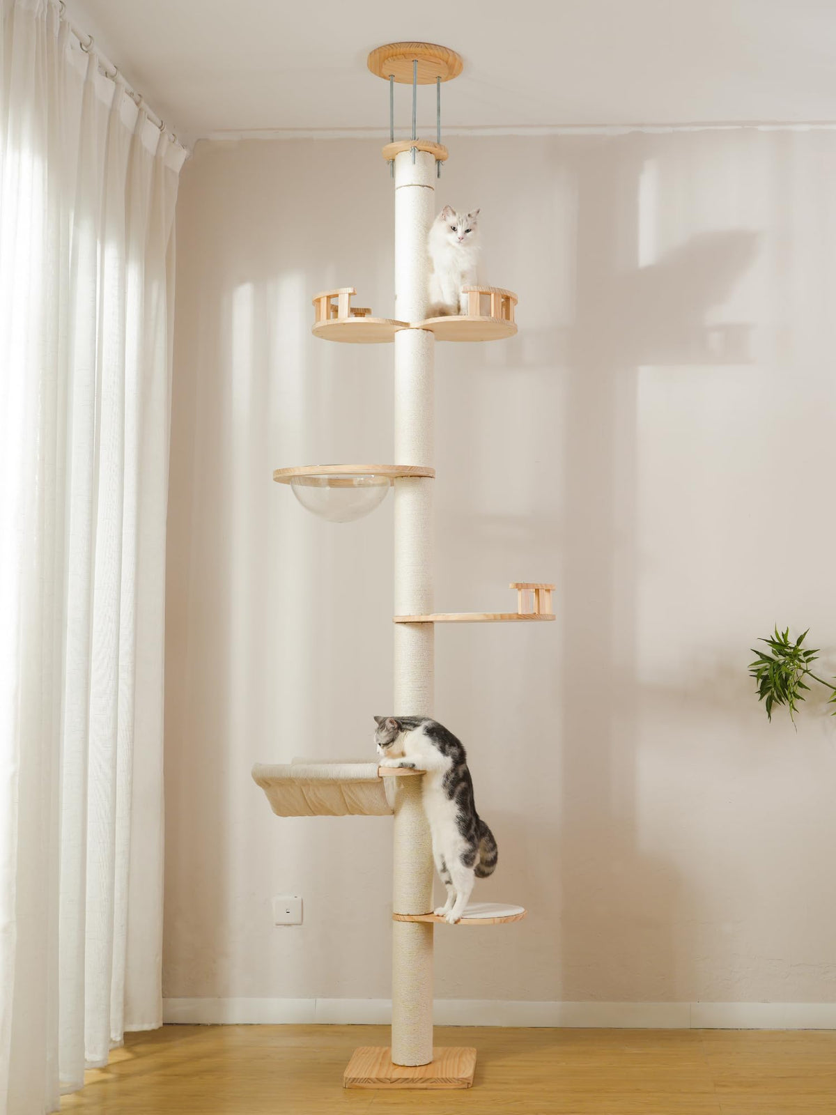 LOVINFURBABY floor-to-ceiling cat tree assembly enables quick setup in small spaces.