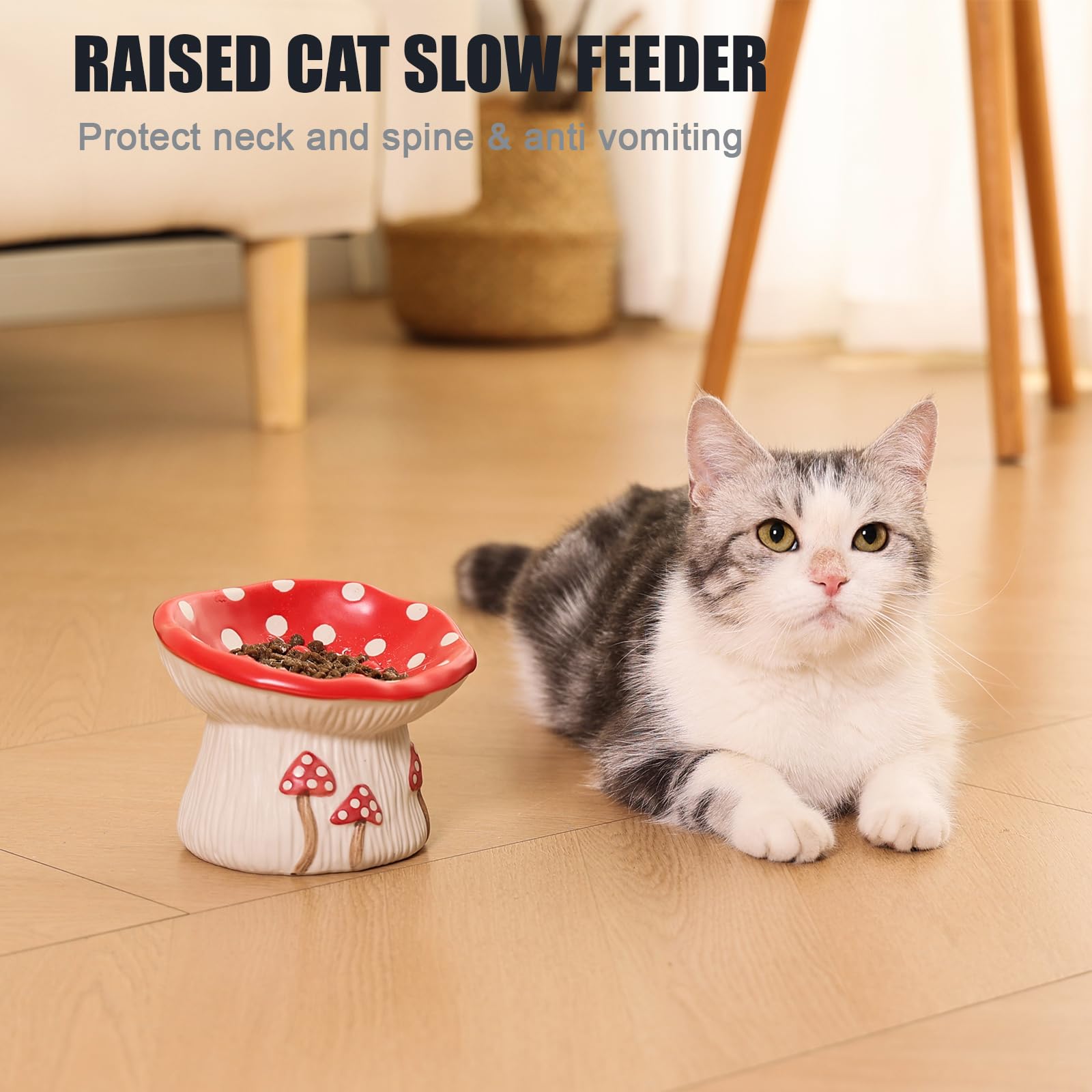 LOVINFURBABY mushroom-design-gift-ready cat bowl enhances home decor