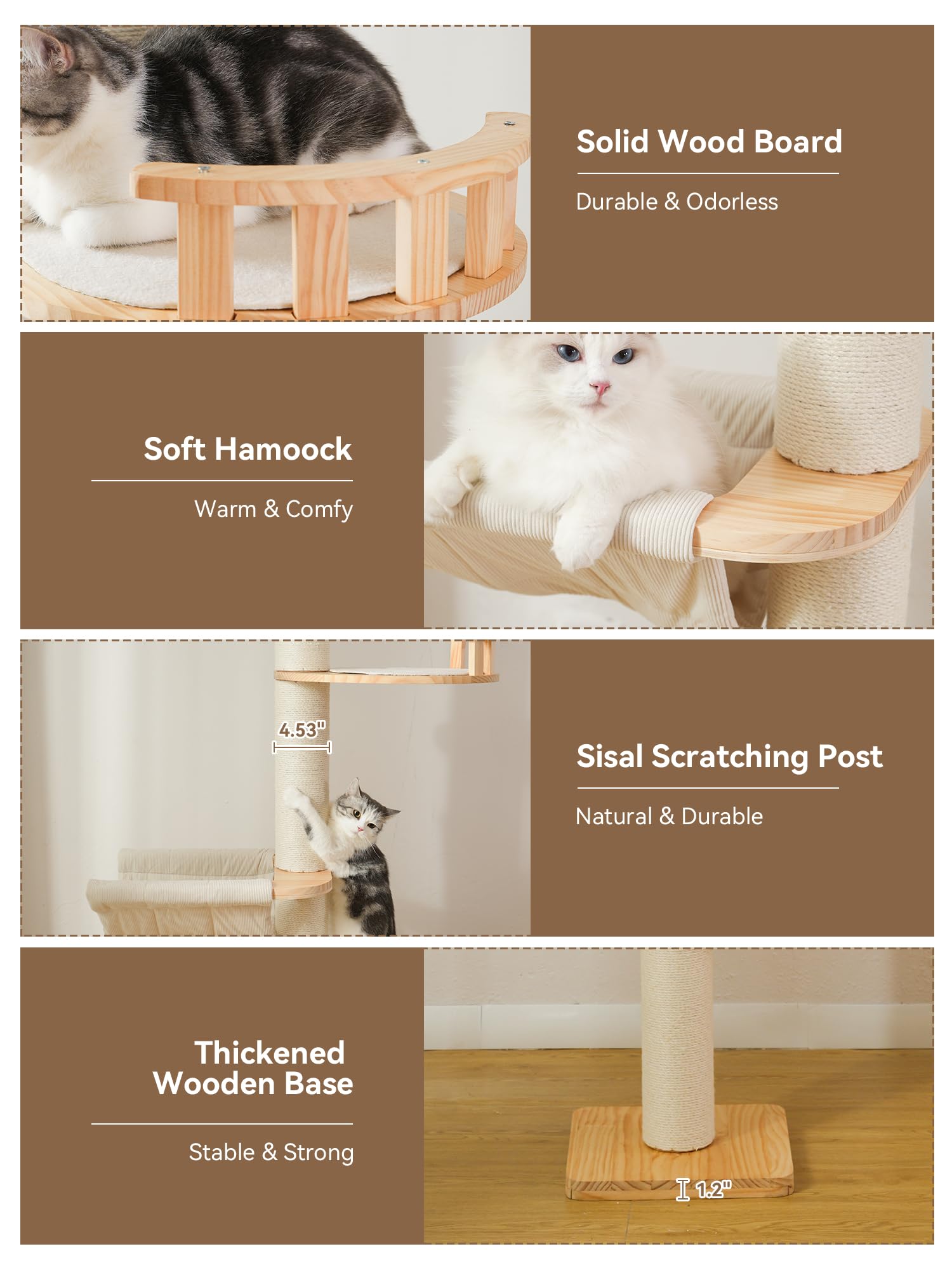 LOVINFURBABY solid wood construction provides sturdy play and climbing for multiple cats.