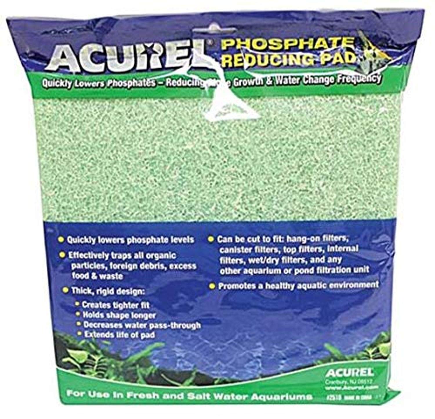Loving Pets Acurel phosphate-reducing media pad installed in aquarium filter for clearer water.