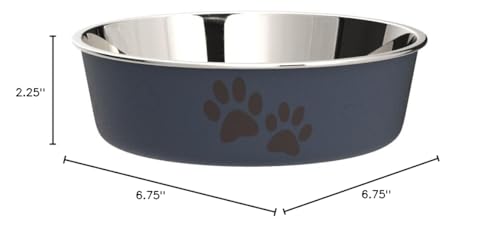 Loving Pets Bella Bowl paw-print decor adds charming detail to a feeding station.