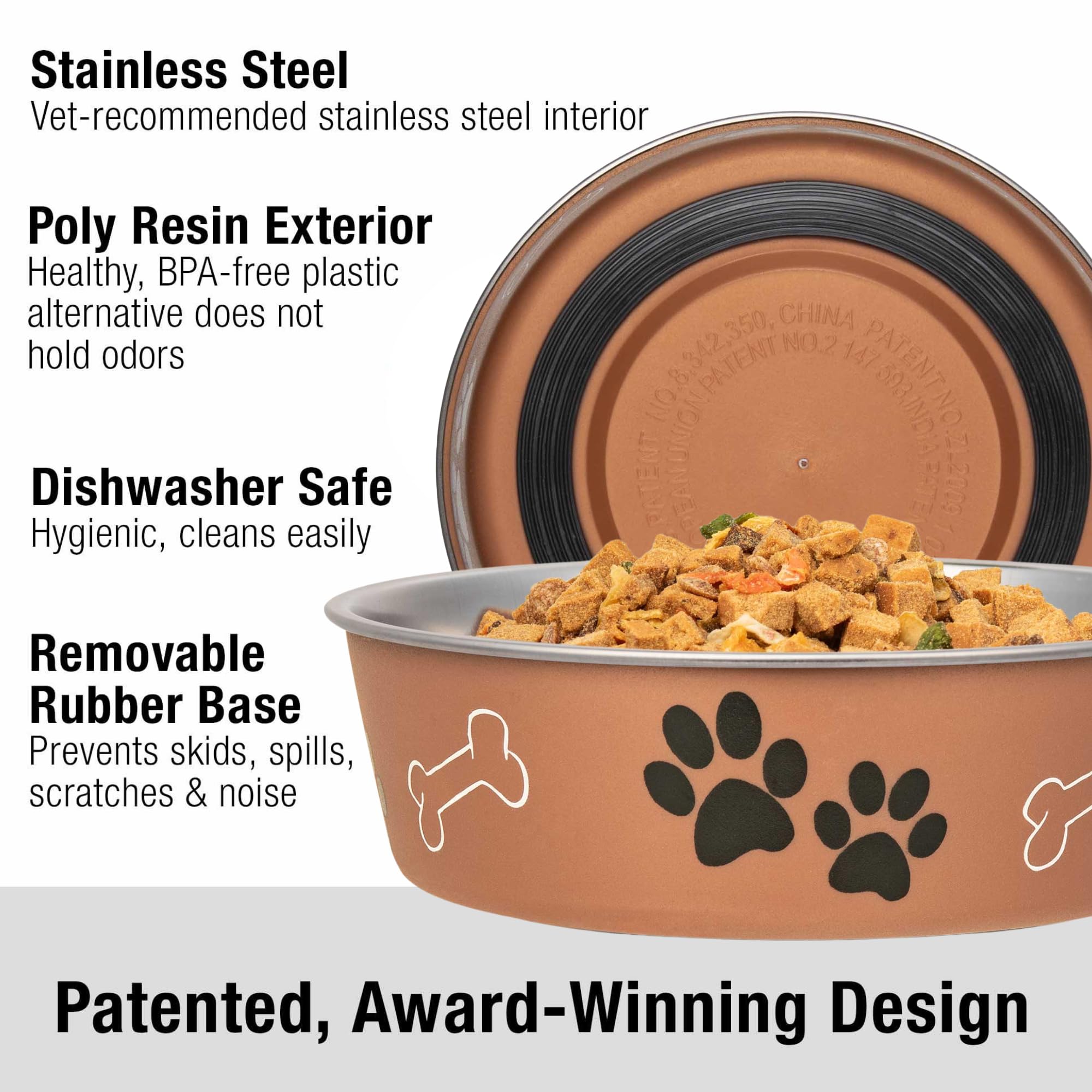 Loving Pets Bella Bowl removable rubber base prevents spills during feeding