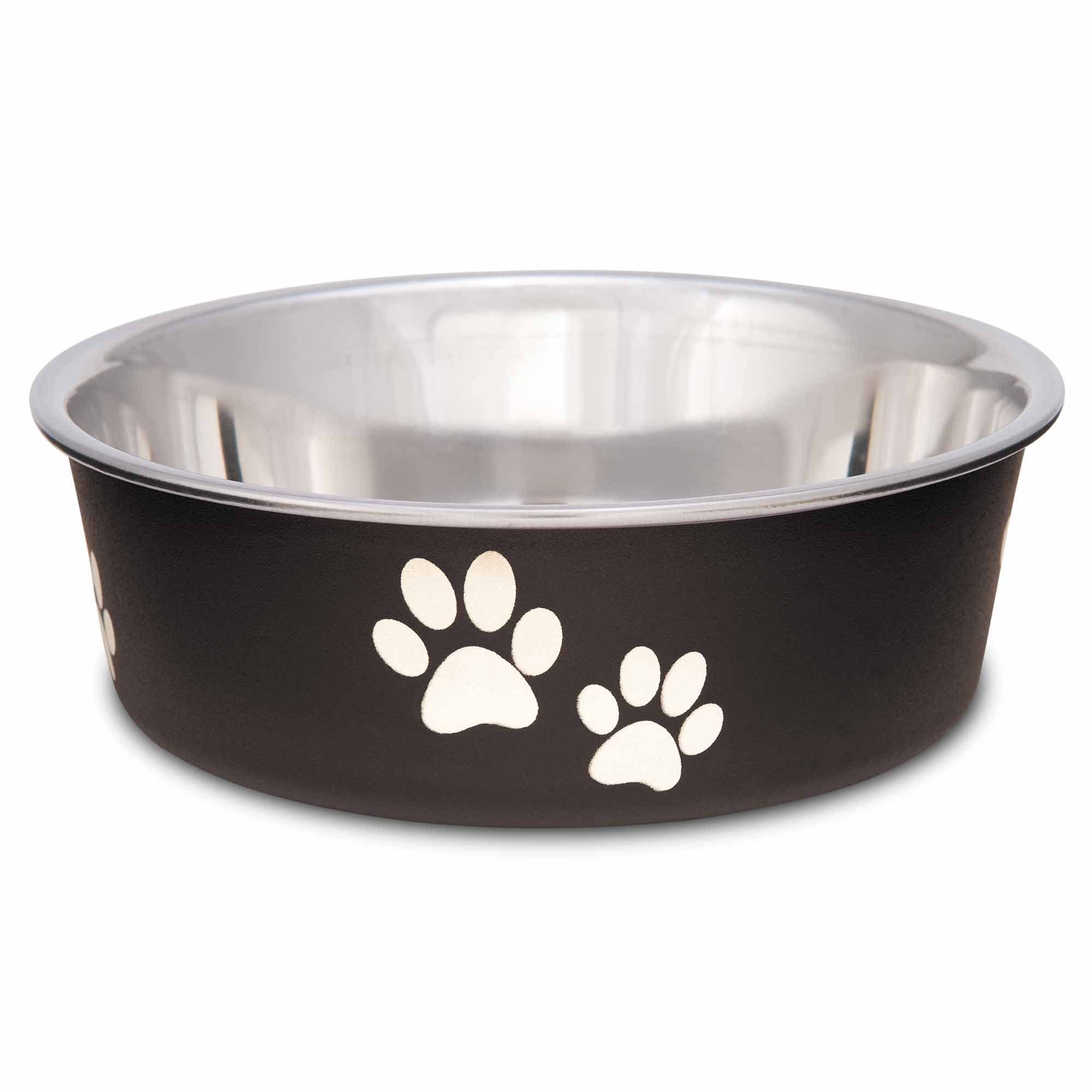 Loving Pets Bella dog bowl in espresso front view showing spill-resistant design