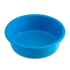 Loving Pets Dolce Luminoso dog bowl in blue with a non-skid base for stable feeding.
