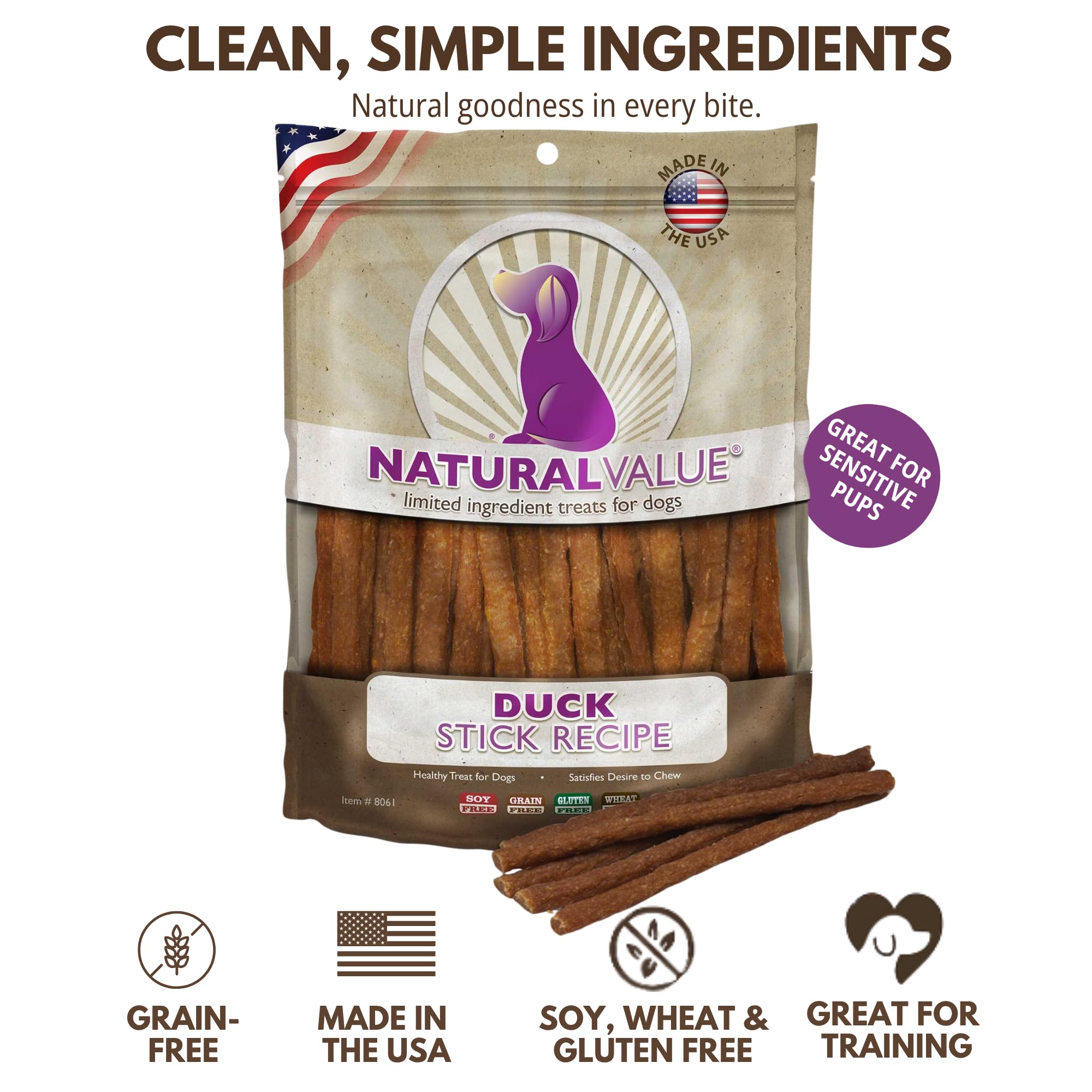 Loving Pets Natural Value duck sticks soft chews close-up shows tender texture for easy feeding.