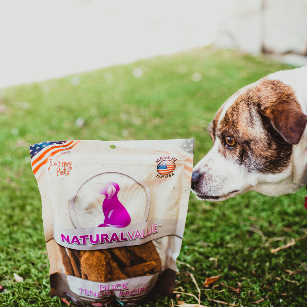 Loving Pets Natural Value duck tenders USA-made with high-quality ingredients for dogs.