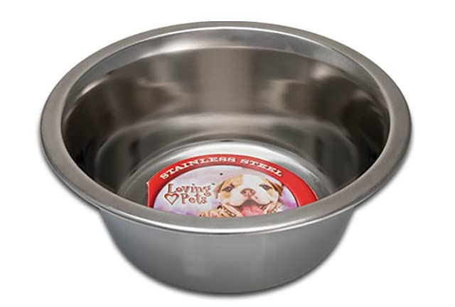 Loving Pets standard stainless dish bowl in use, dishwasher-safe for quick cleanup.