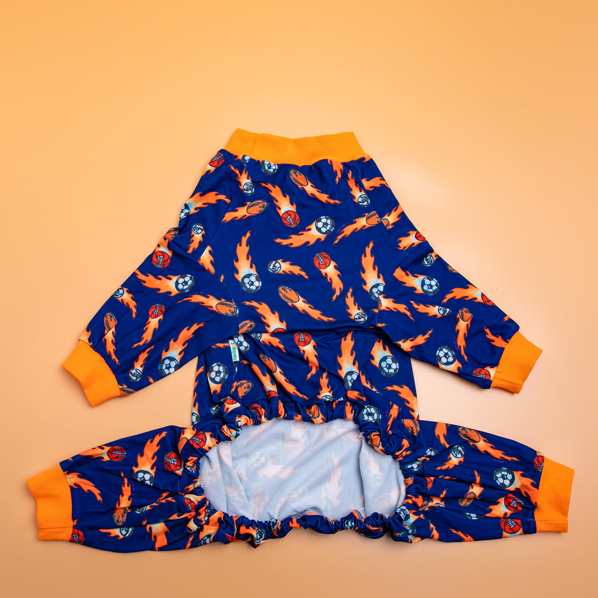 LovinPet blue pajama close-up highlights breathable fabric and smooth seams.