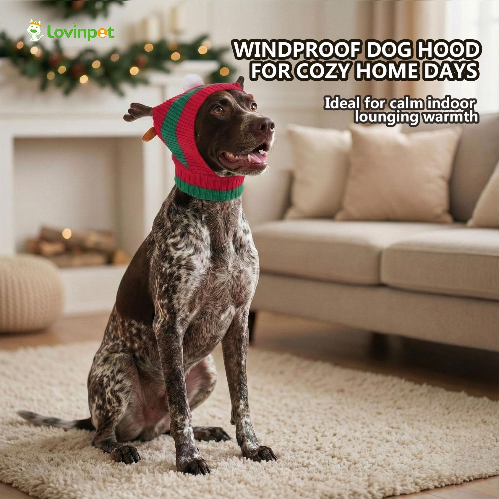 LovinPet Christmas dog hat snood soft knit for cozy canine comfort