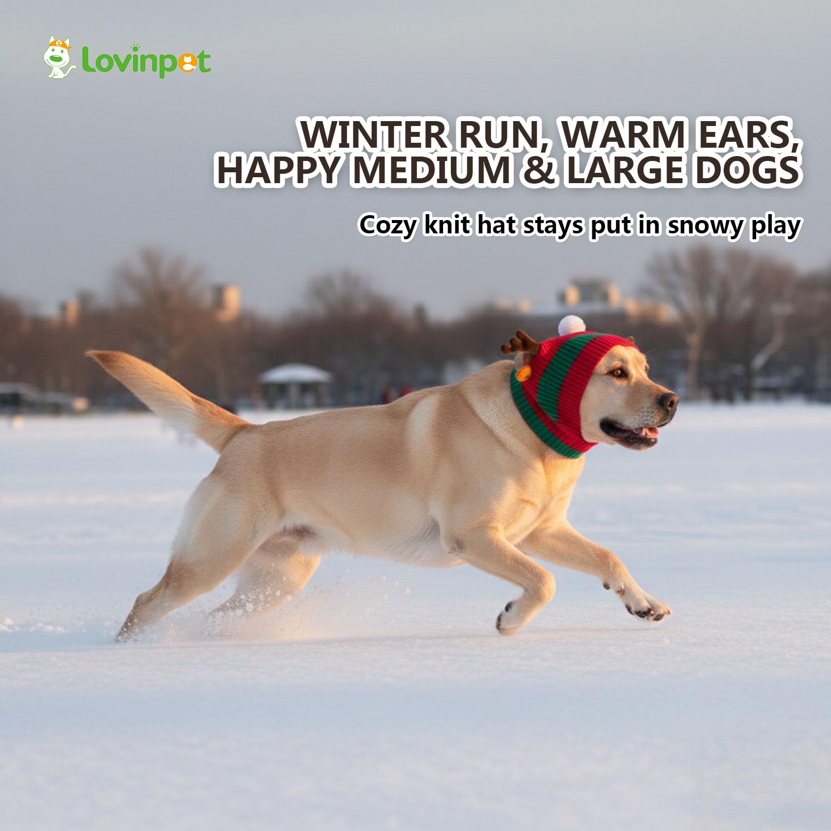 LovinPet Christmas dog hat snood wind block to reduce chill