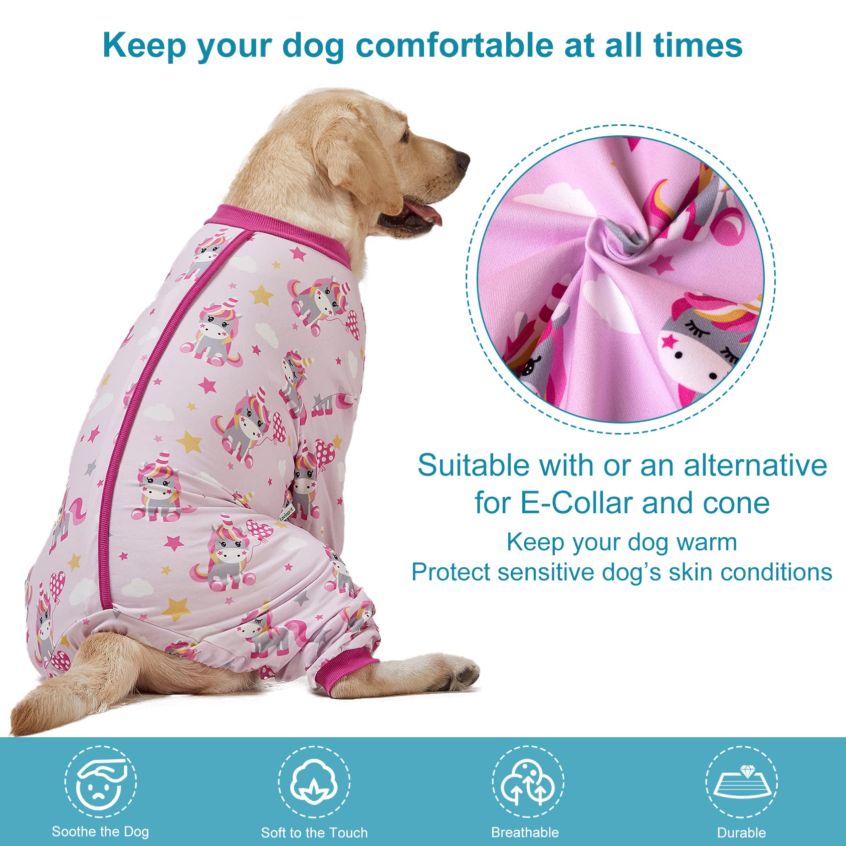 LovinPet dog onesie post-surgery coverage discourages licking and dirt.