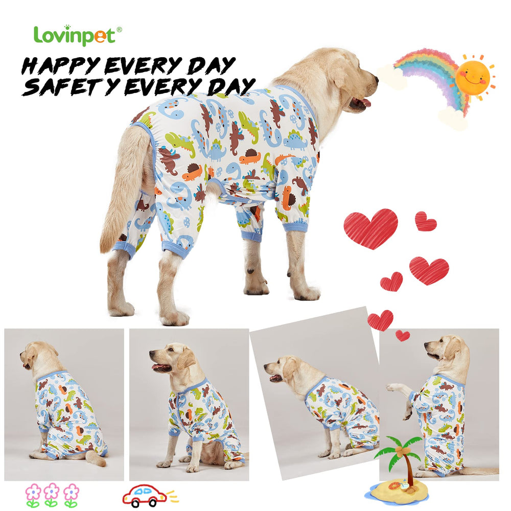LovinPet cone-alternative pajamas covering knees and surgical sites