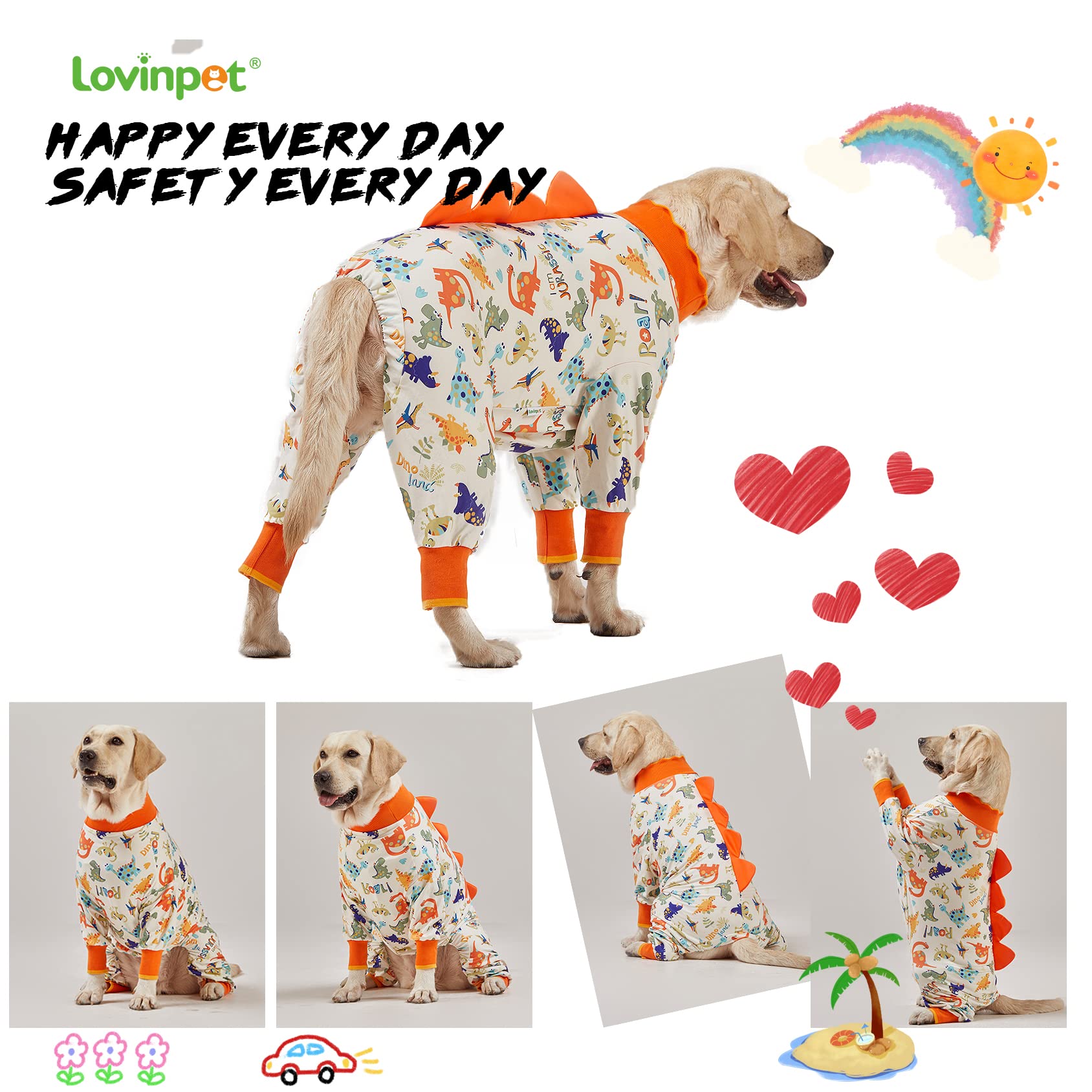 LovinPet dog pajamas large abdomen-protection design shields stitching areas.