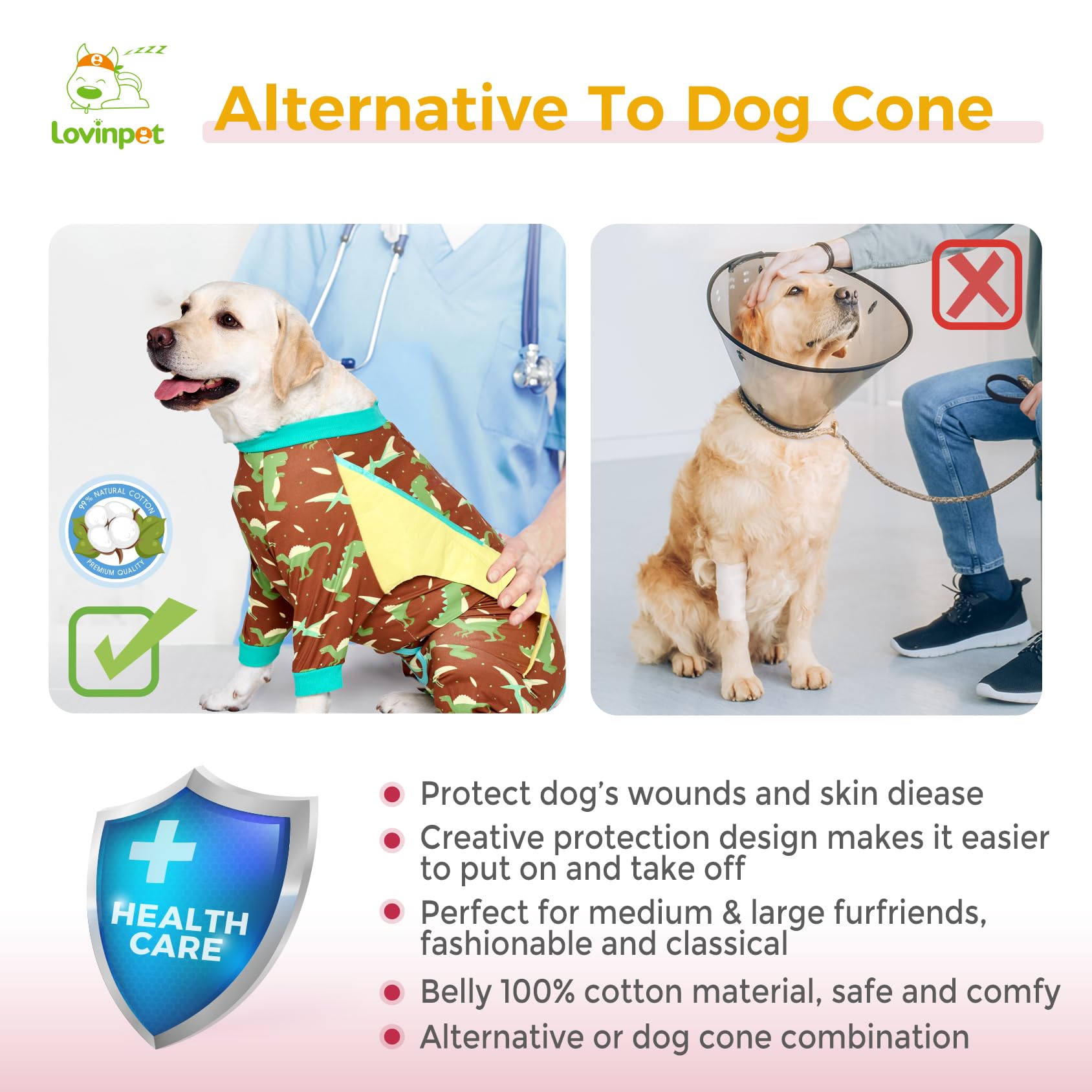 LovinPet recovery suit reduces stress during post-surgery rest.