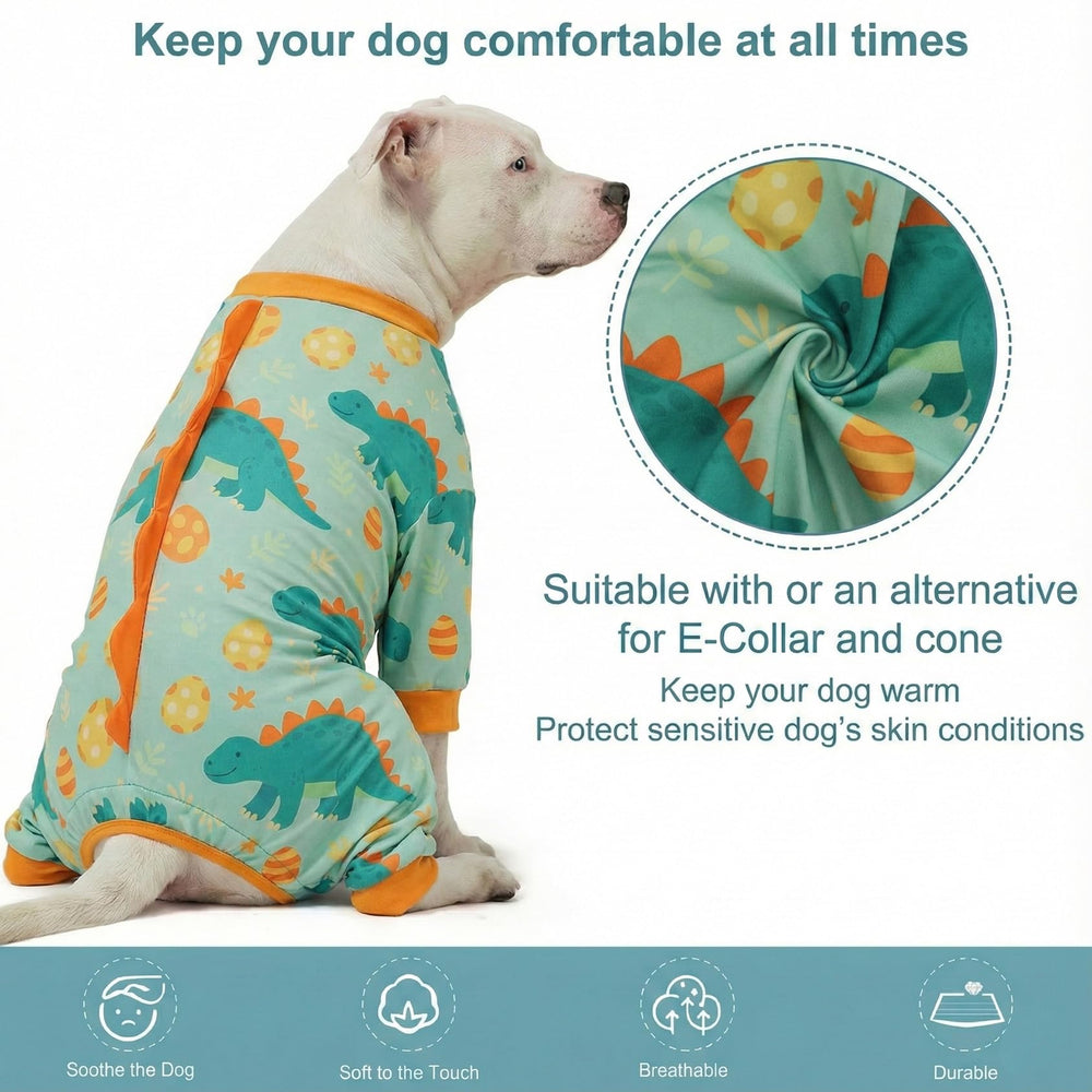 LovinPet four-leg stretch onesie demonstrates secure chest and leg coverage.
