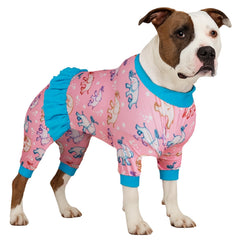 LovinPet large-dog-onesie blue front view promotes comfortable all-day wear