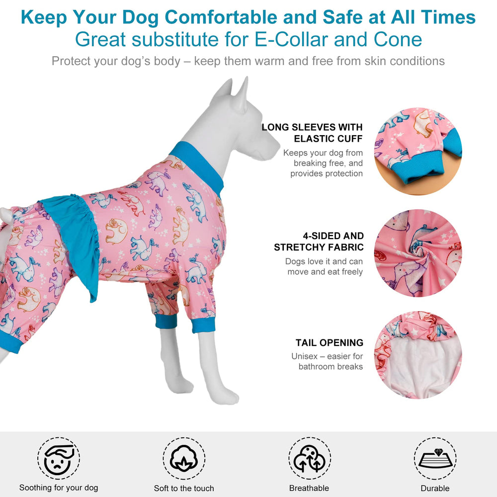 LovinPet large-dog-onesie easy-on-off close up shows elastic soft fabric