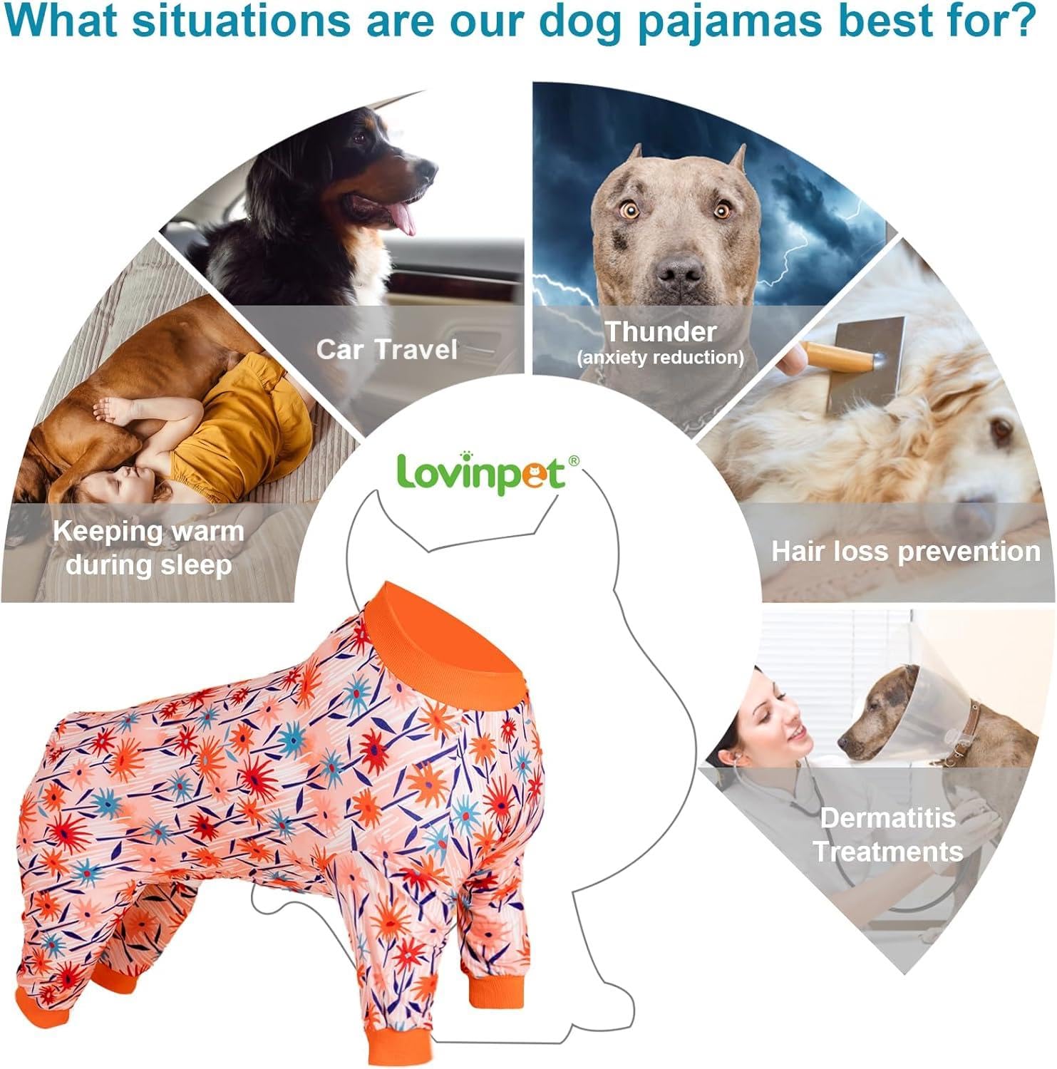 LovinPet large dog pajamas anti-licking design helps reduce licking during rest.