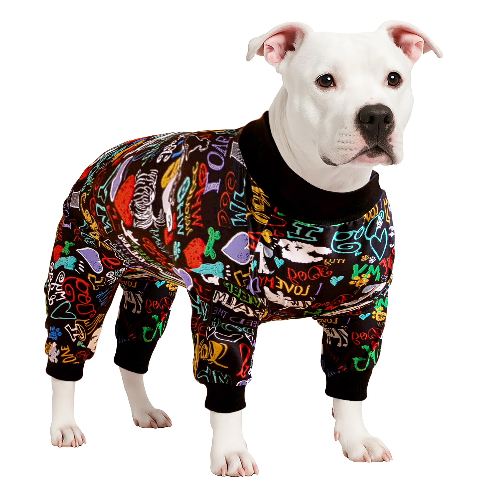 LovinPet large dog pajamas front view showing comfortable fit and bold Love My Dog print.