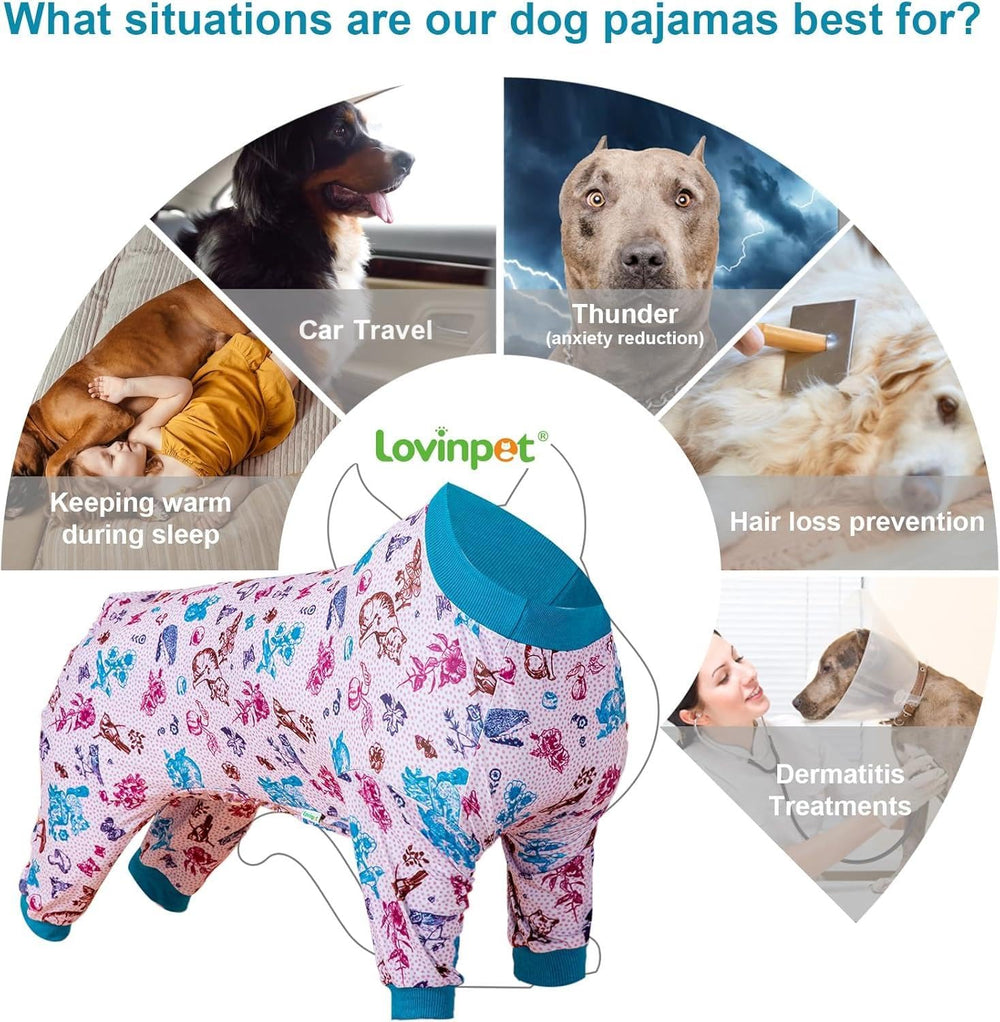 LovinPet post-surgery ready pajama on large breed with safe incision coverage