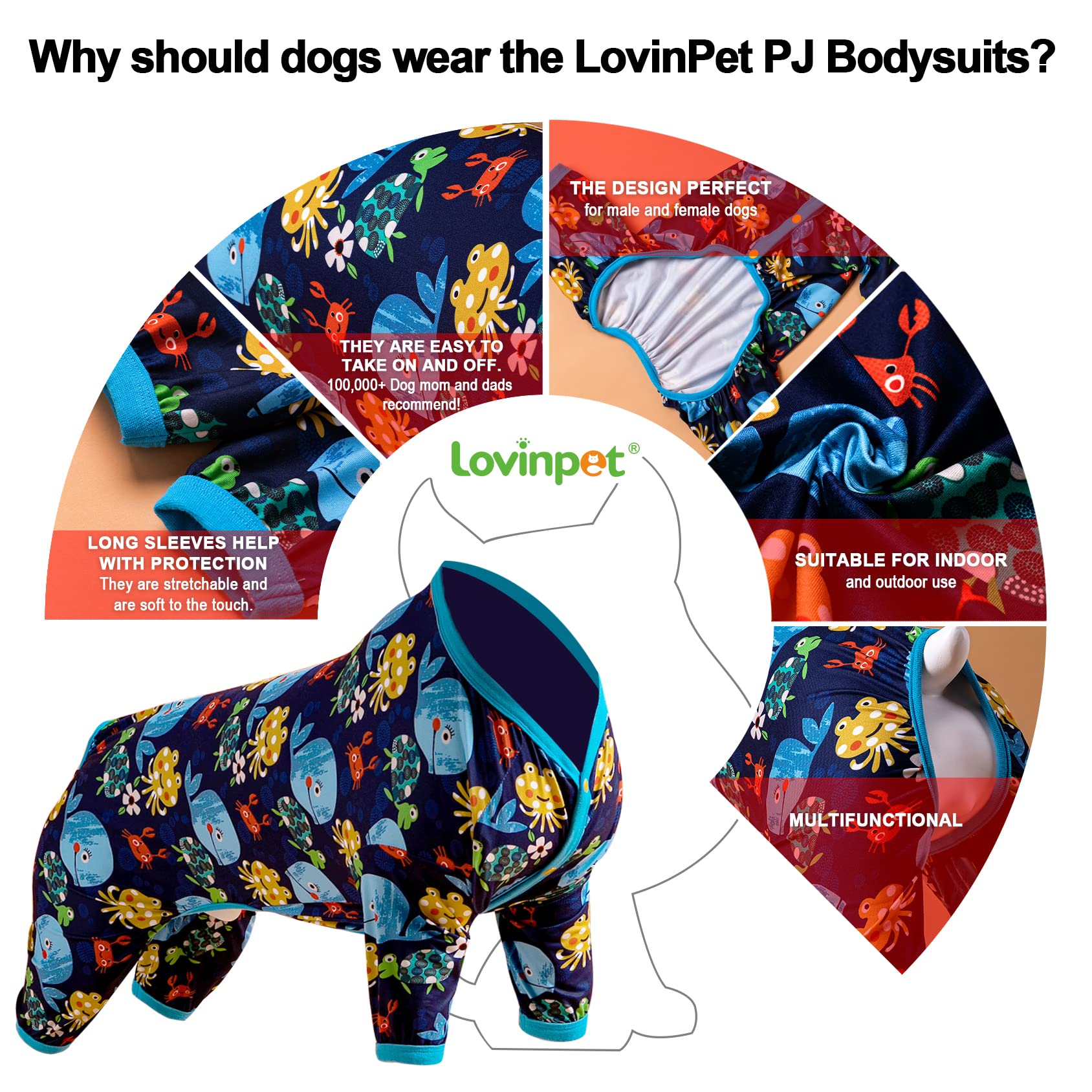 LovinPet recovery-style pajama for large dogs helps limit exposure to dirt.
