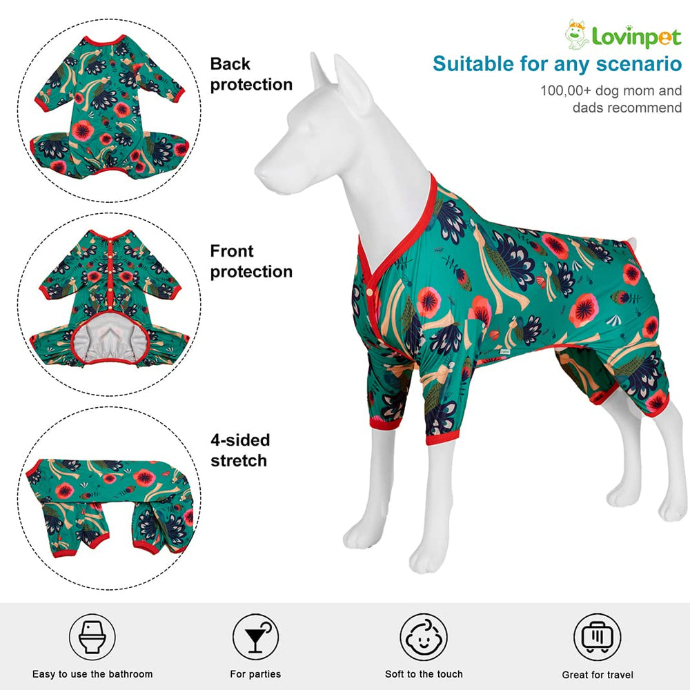 LovinPet pajamas turquoise peacock print close-up highlights fashionable comfort