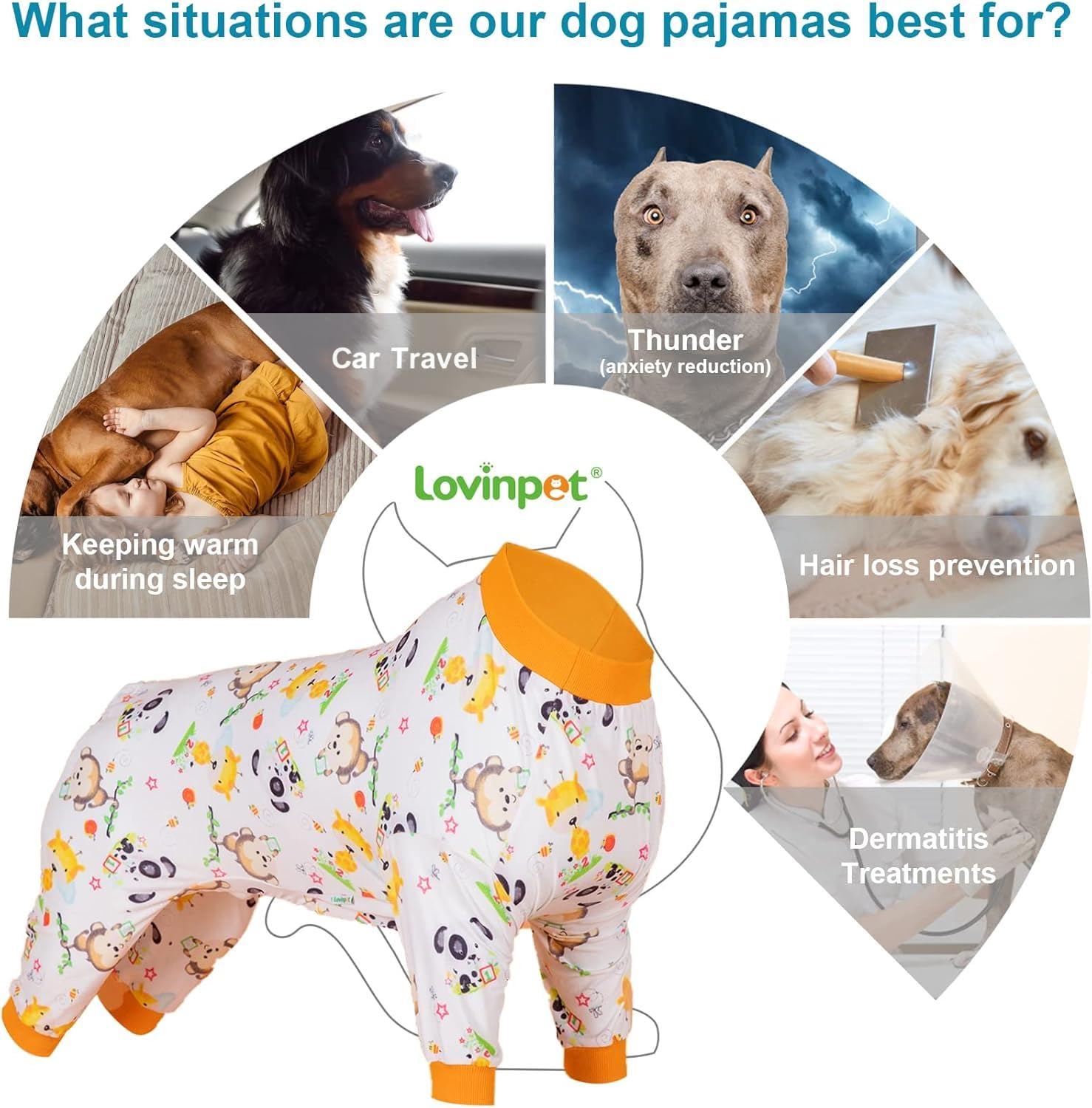 Cone-alternative design supports dogs during recovery with LovinPet Pitbull Mix Pajamas.