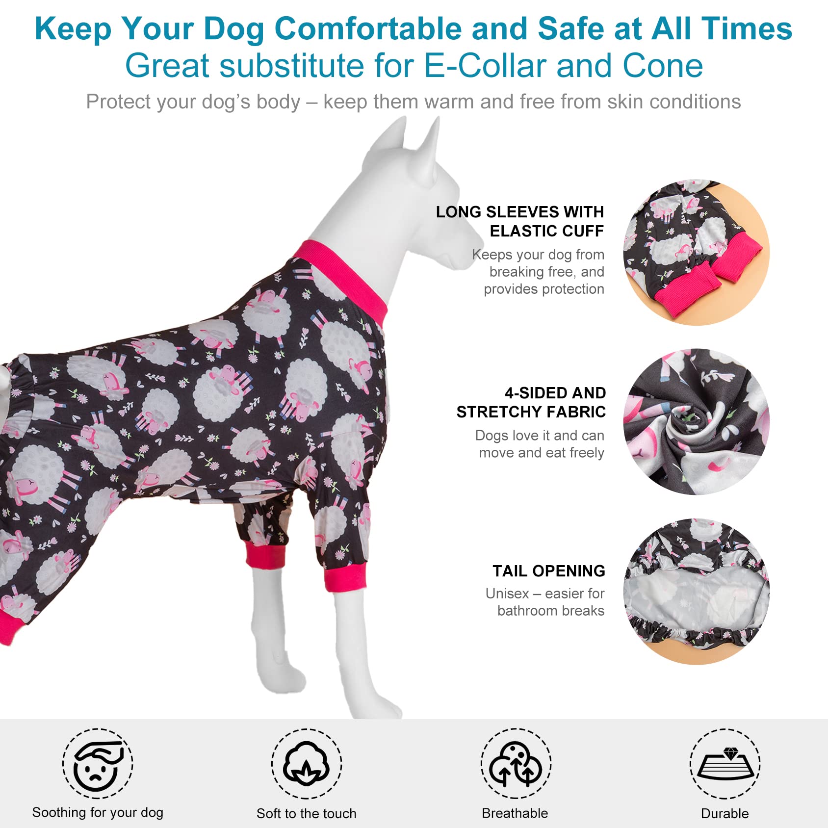LovinPet pjs para perro grande, estampado oveja, diseño duradero que no se desvanece.