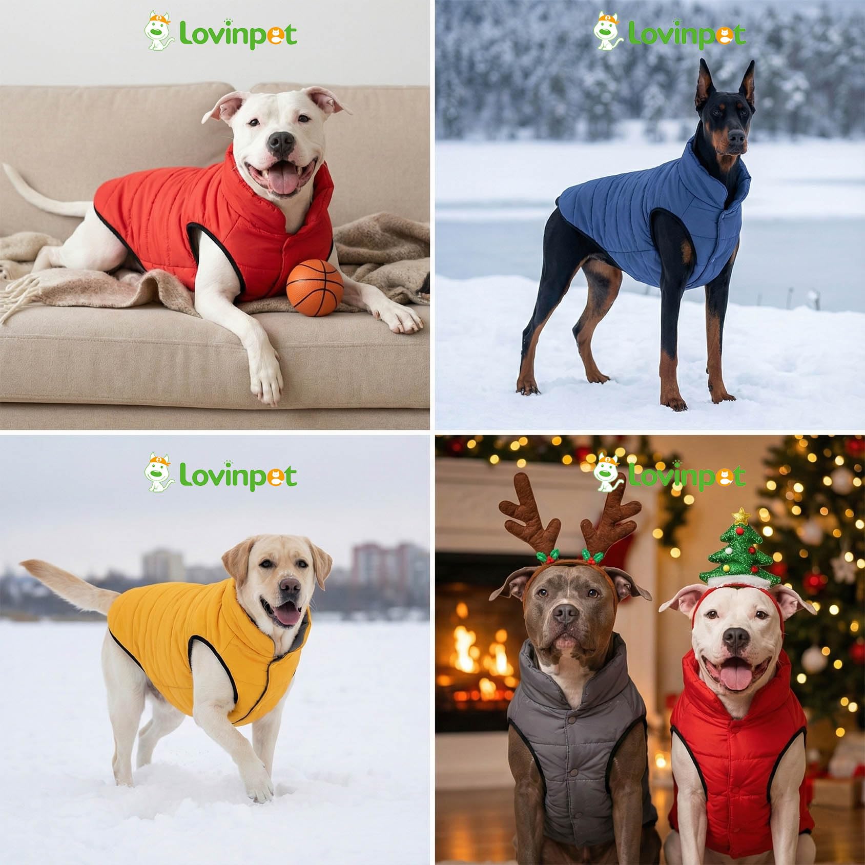 LovinPet puffer grande, tallas L a 3XL: ajuste cómodo para perros grandes y activos.