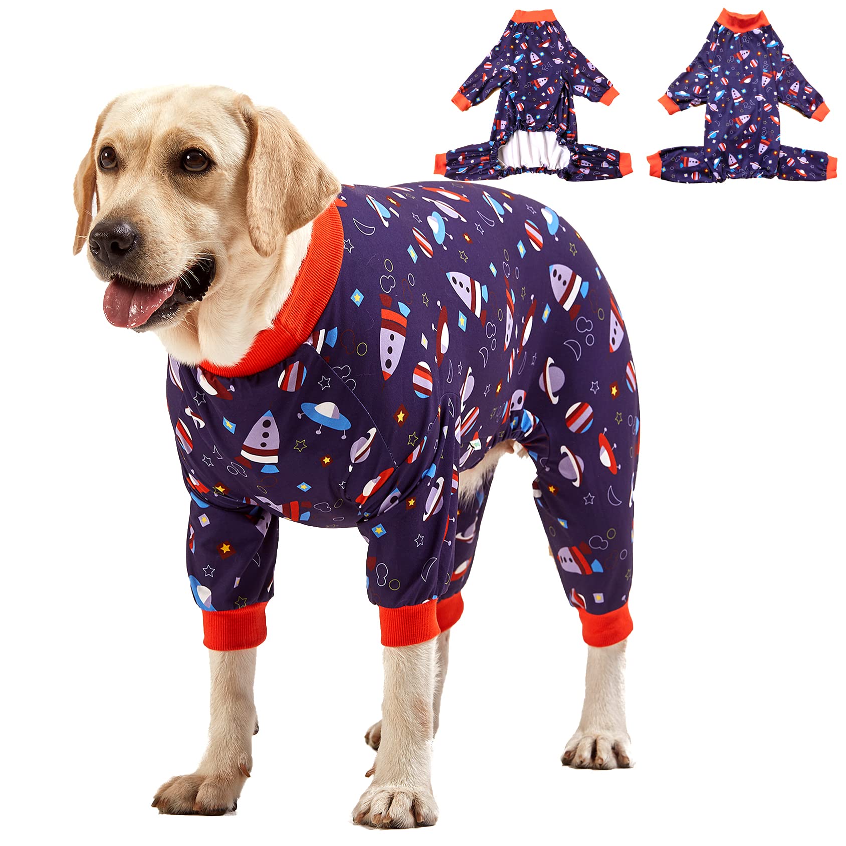 LovinPet pullover pitbull pajamas with spacecraft navy print for stylish warmth and comfort