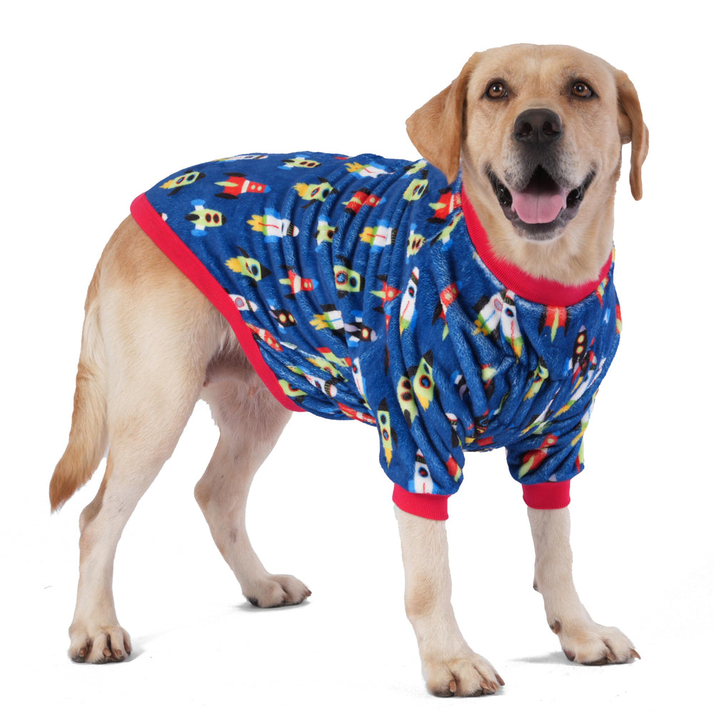 LovinPet sweater for Pitbulls blue xl front view highlighting cozy warmth and roomy chest.