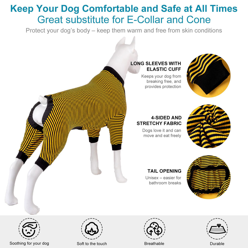 LovinPet yellow blue stripe PJS breathable cotton, year-round comfort for large dogs.