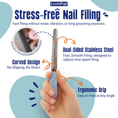 LOVINPUP fine-grit file enables precise shaping without snagging claws.