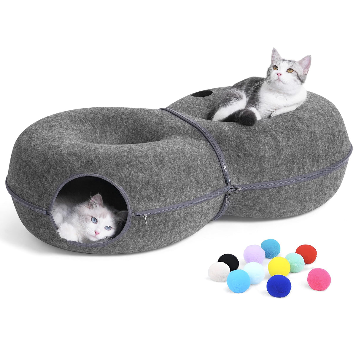 LovIntry 8-shaped cat tunnel bed with donut design, spacious lounge area for multiple cats
