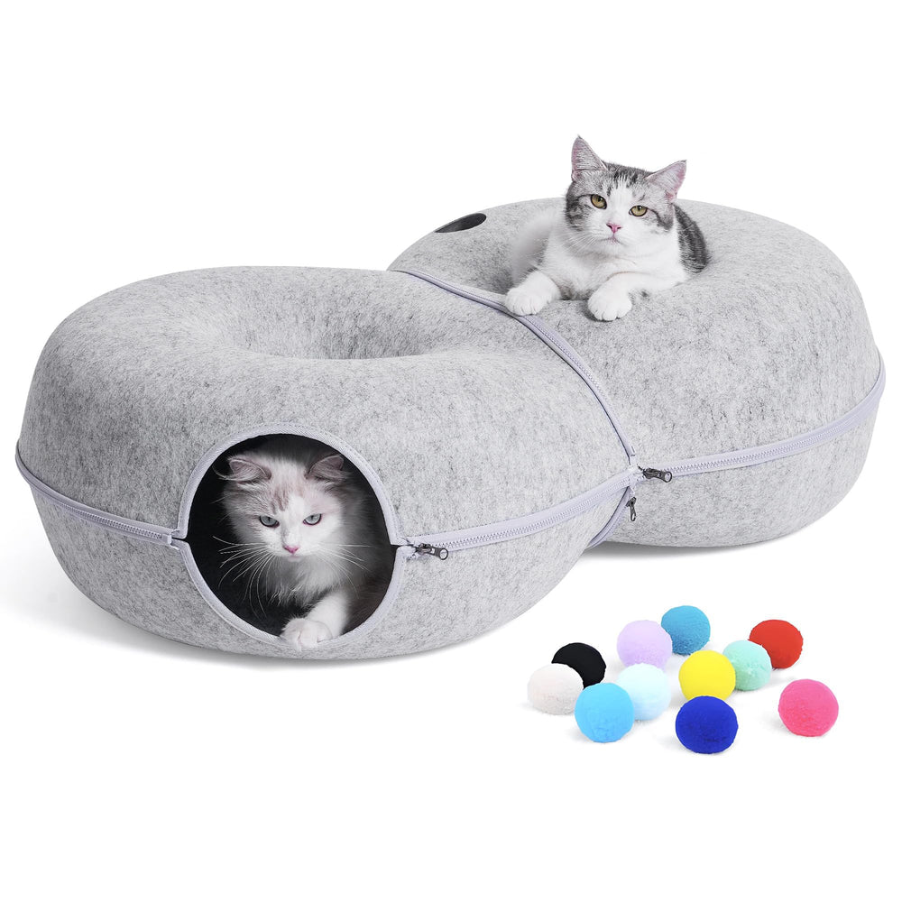 LovIntry 8-shaped cat tunnel bed with top rest areas for multiple cats' lounging.