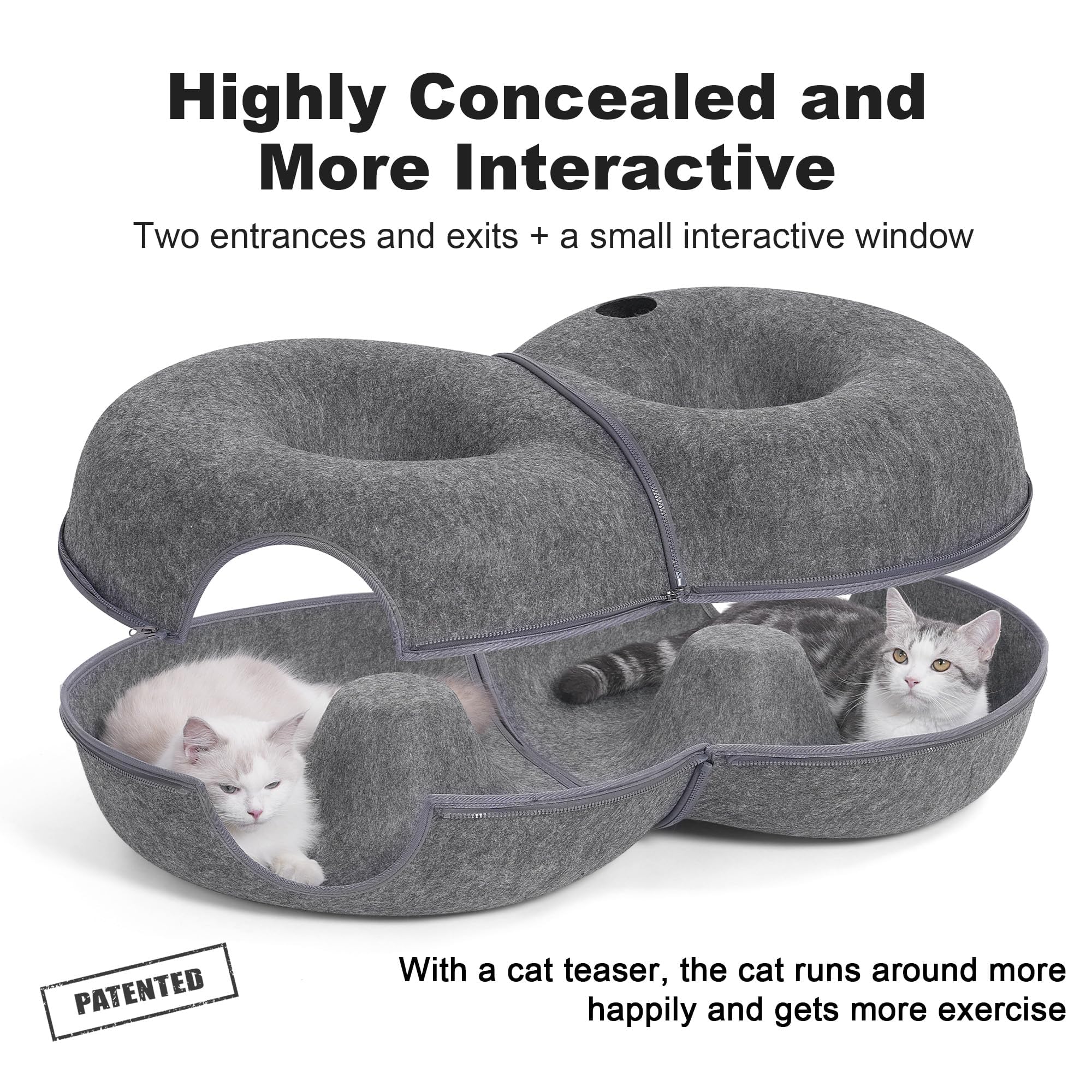 LovIntry cat tunnel entry holes enabling playful back-and-forth exploration