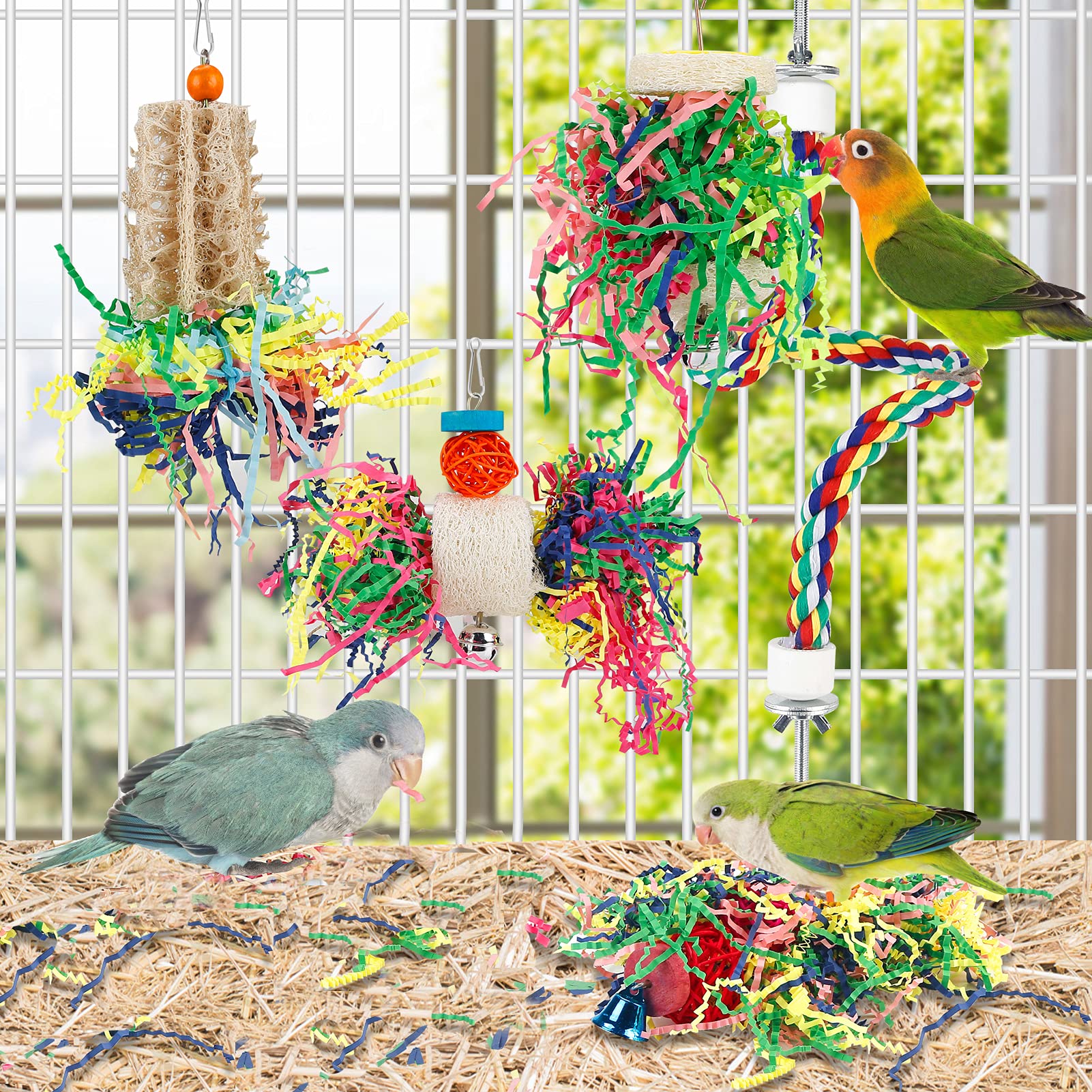 lovyoCoCo-crinkly-paper-foraging-bird-toy shows vibrant textures driving shredding sessions.