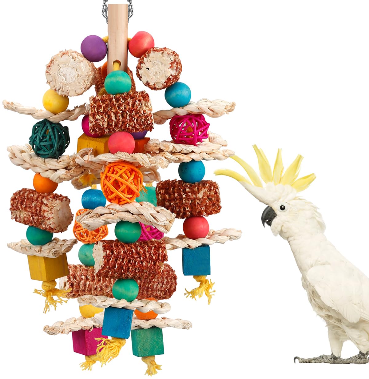 lovyoCoCo parrot toy corn cob chew close-up promotes mental stimulation during play.