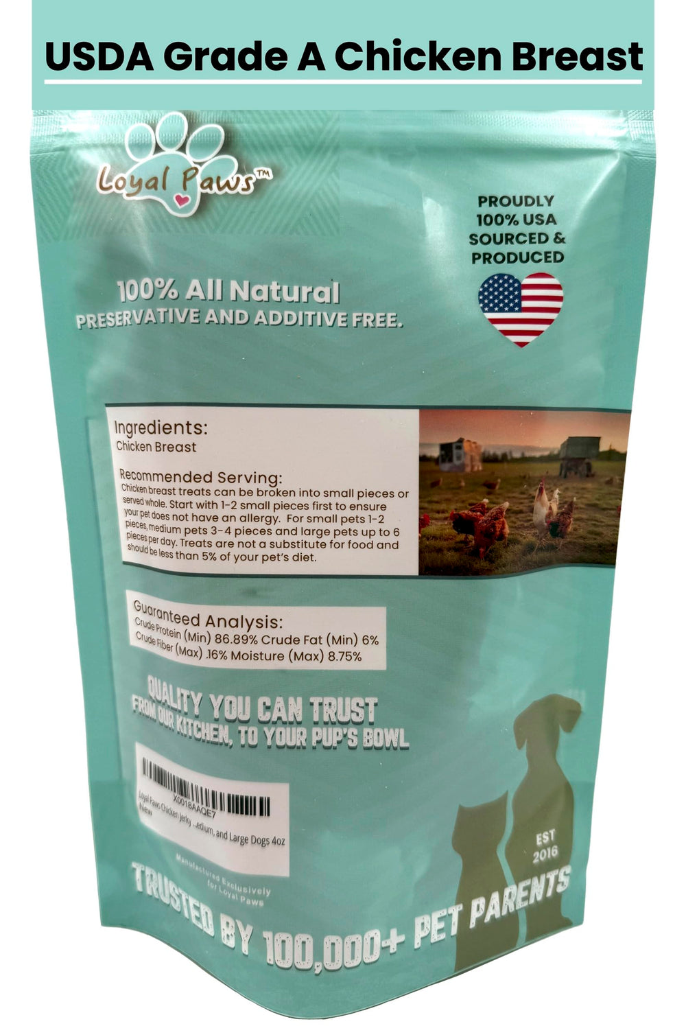 Loyal Paws Chicken Strips low fat treat is suited for weight mindful dogs.