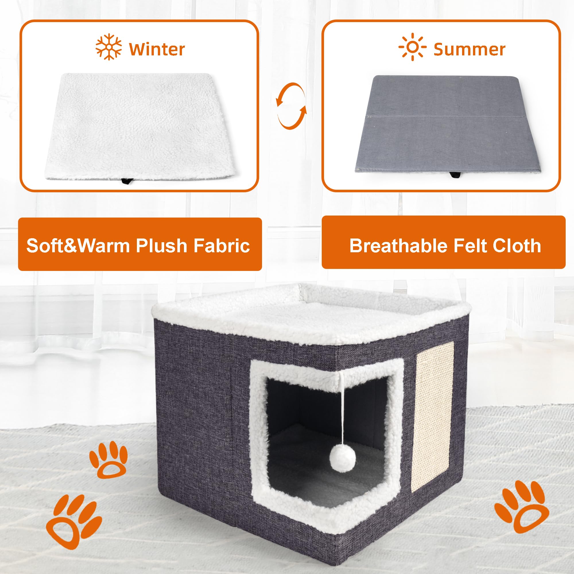 Loyareal cat house durable structure with MDF frame and soft linen cover.