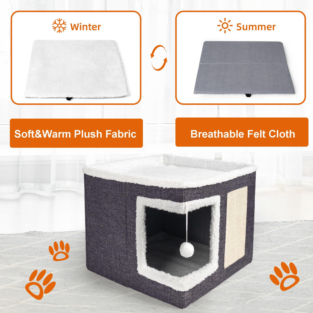 Loyareal cat house durable structure with MDF frame and soft linen cover.
