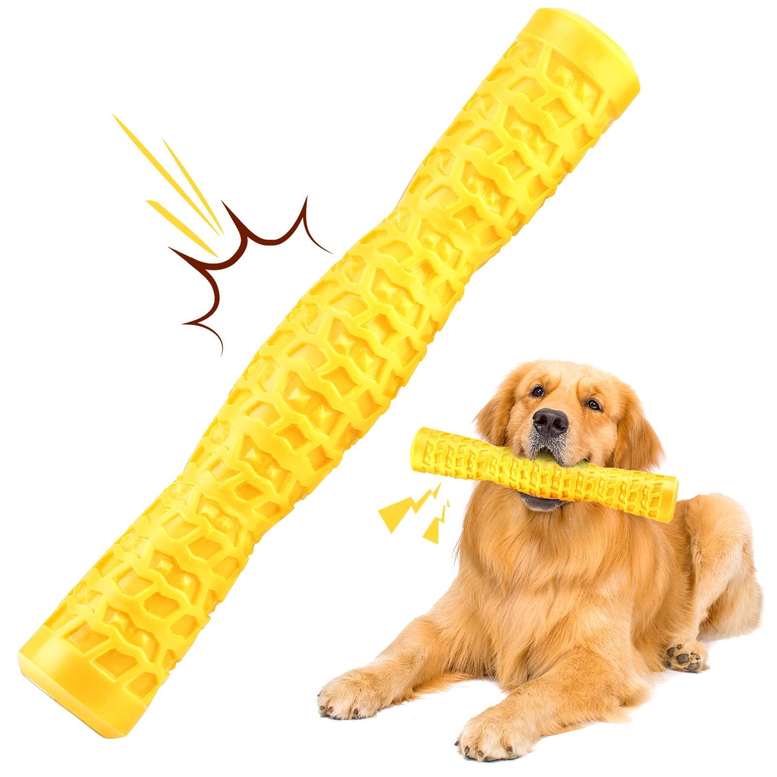 LOYEE dog squeaky toy yellow captures attention for interactive play and teething relief