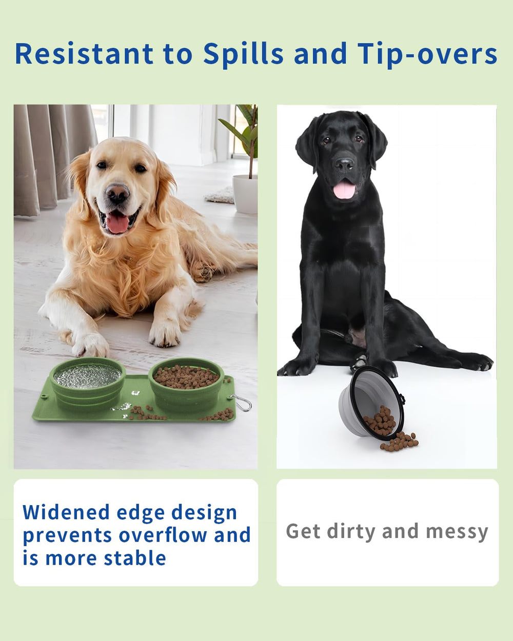 LPFLASAT 2-in-1 travel dog-cat bowl shows dual compartments for water and food.