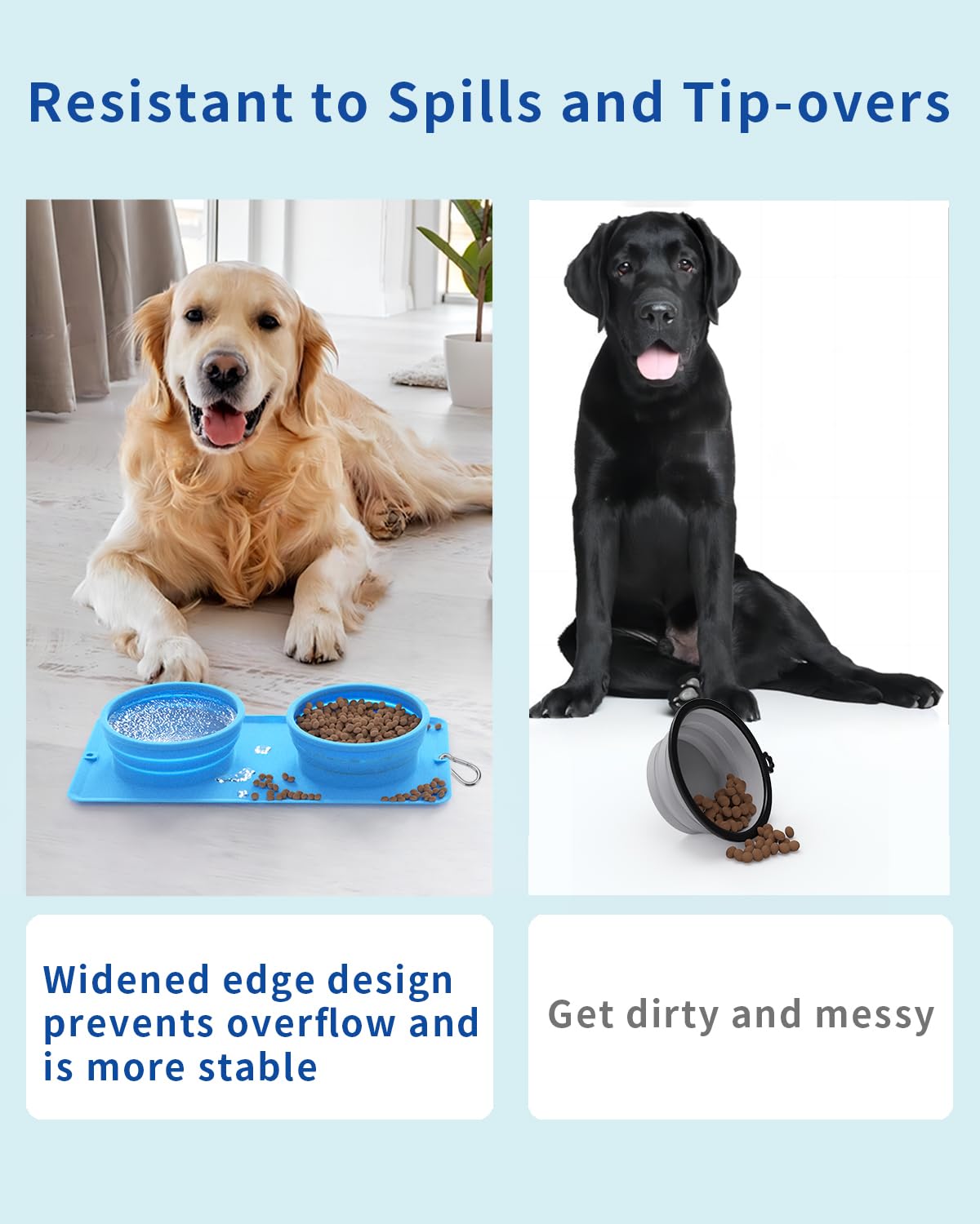 LPFLASAT water and food bowls blue serve two pets at once