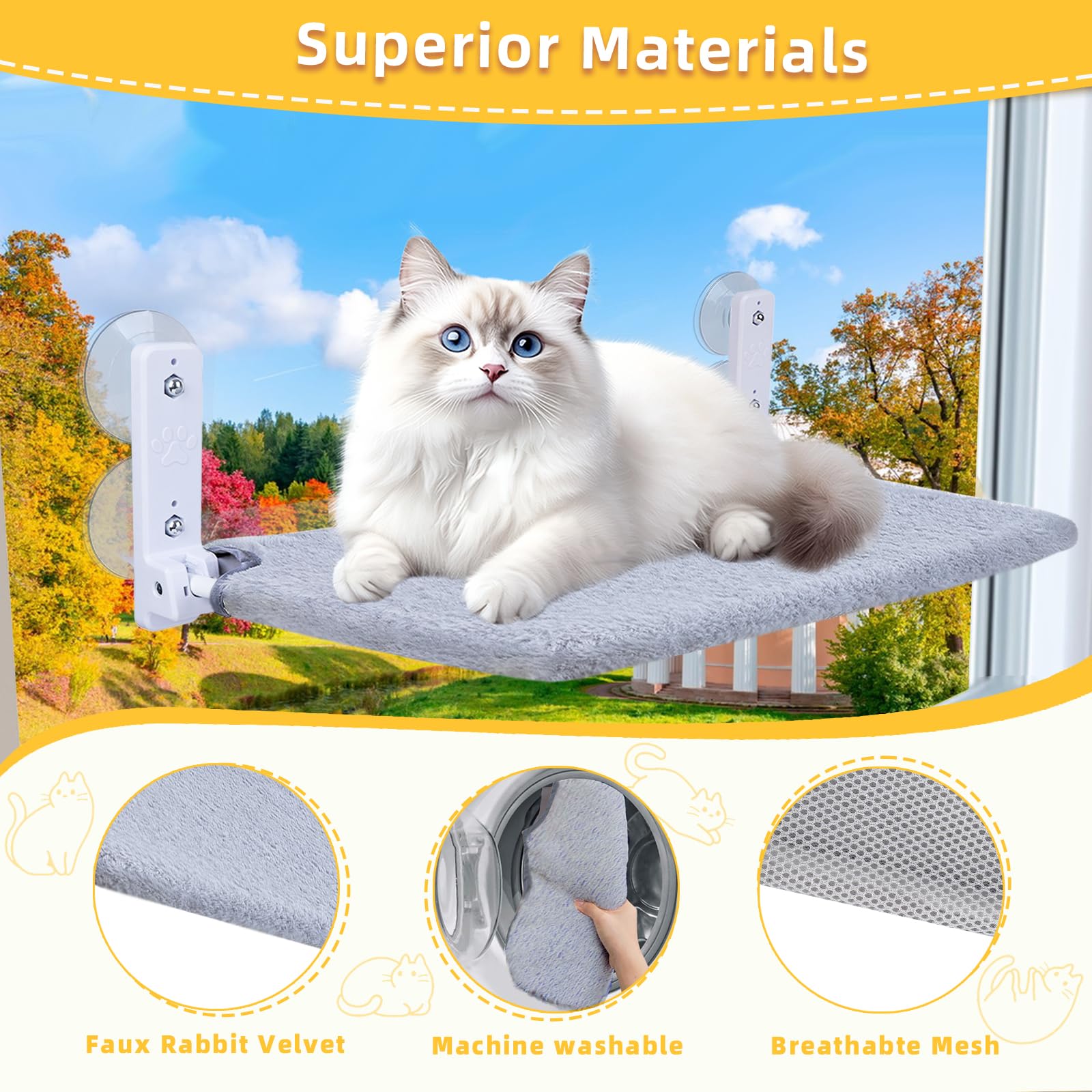 lrjrizzo cat window perch strong suction with four 3.5-inch cups for stable indoor use.