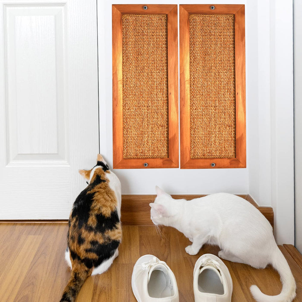 Rustic wooden look of LSAIFATER cat scratching post blends with decor