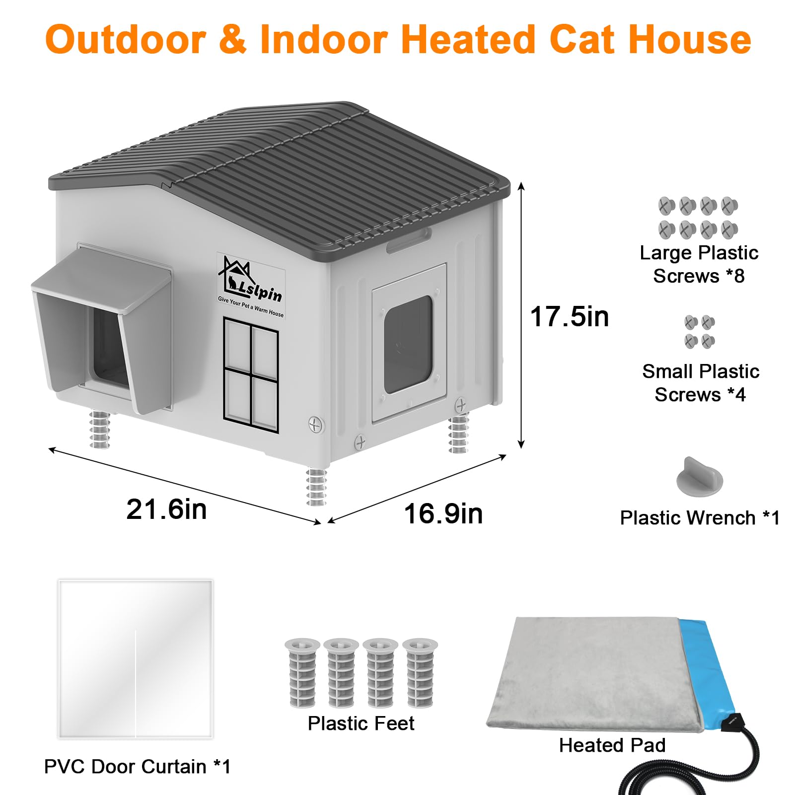 Lslpin heating pad inside cat house provides gentle warmth during cold nights.