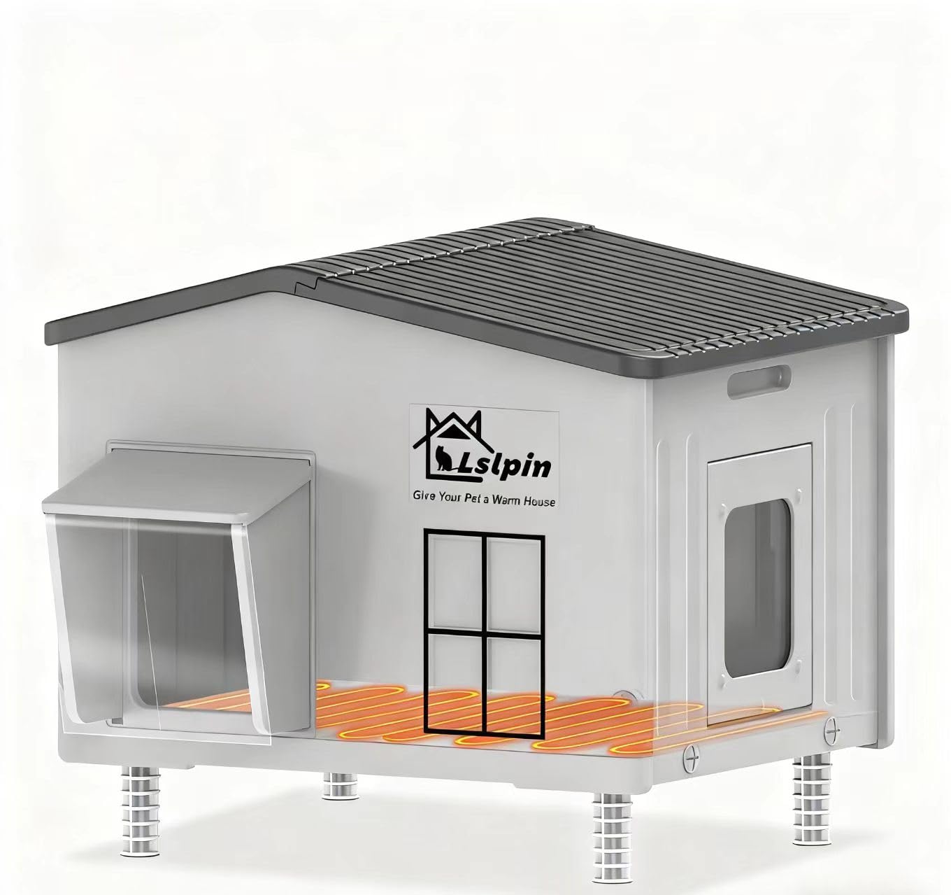 Lslpin large indestructible heated cat house for outdoor winter keeps cats warm and sheltered.