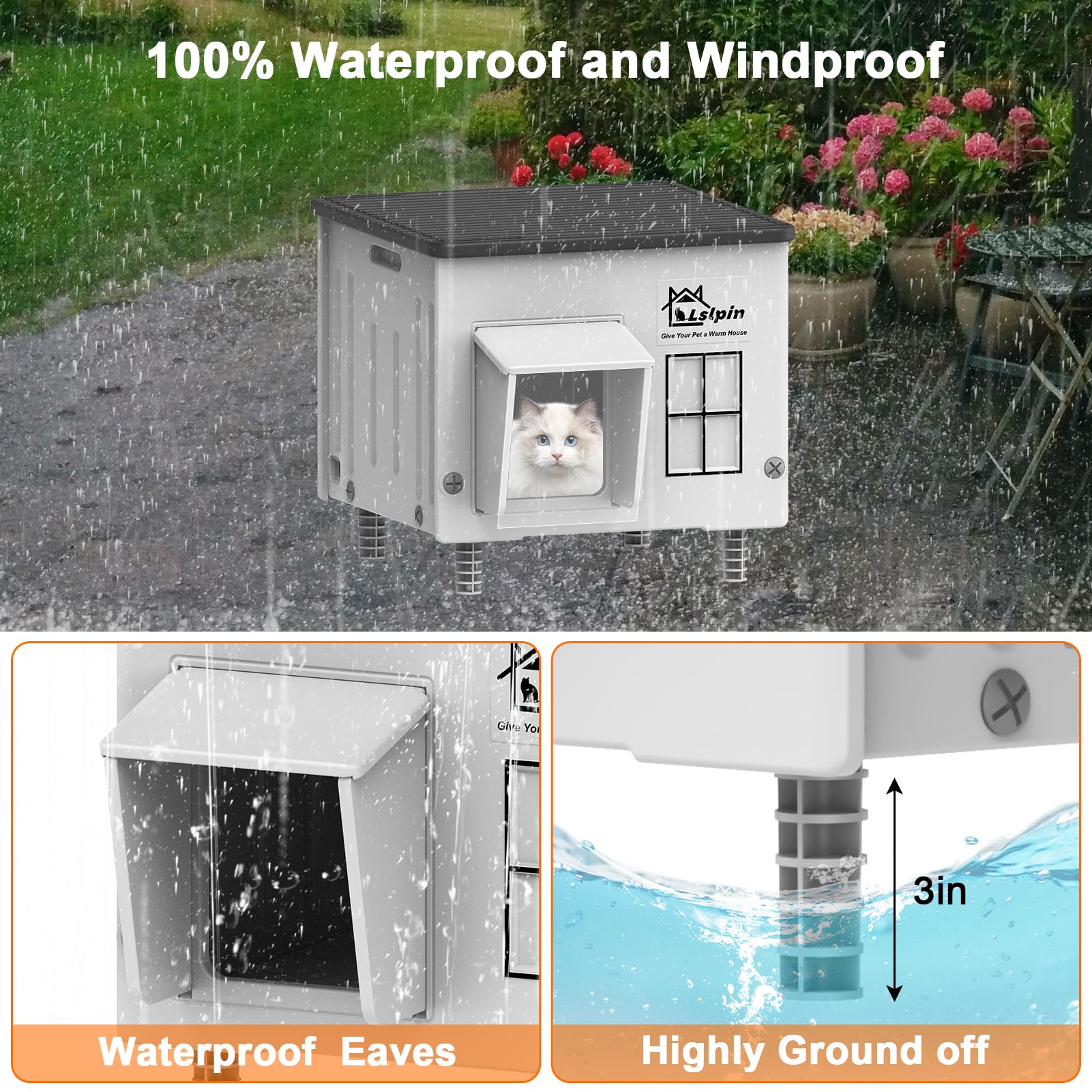 Lslpin weatherproof cat house side view highlighting durable insulation for winter