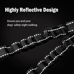 LTSGORY 3Way dog leash coupler bungee stretch reduces abrupt pulls during strolls.